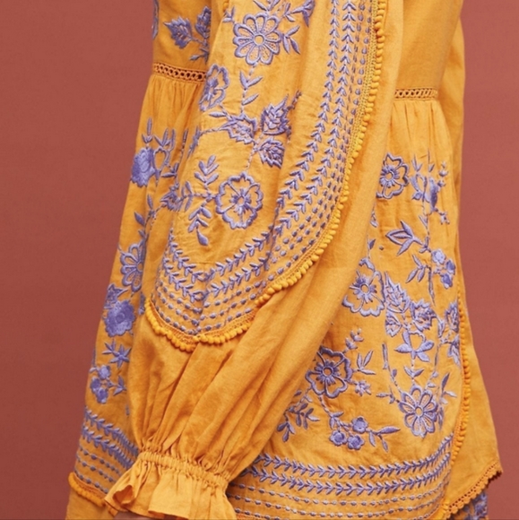 Rare meadow rue mustard embroidered dress xs - Picture 2 of 3